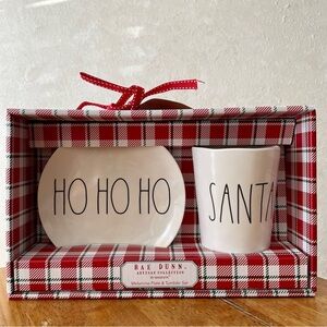 Rae Dunn HO HO HO & SANTA Melamine Plate and Tumbler Set in Box BRAND NEW!!